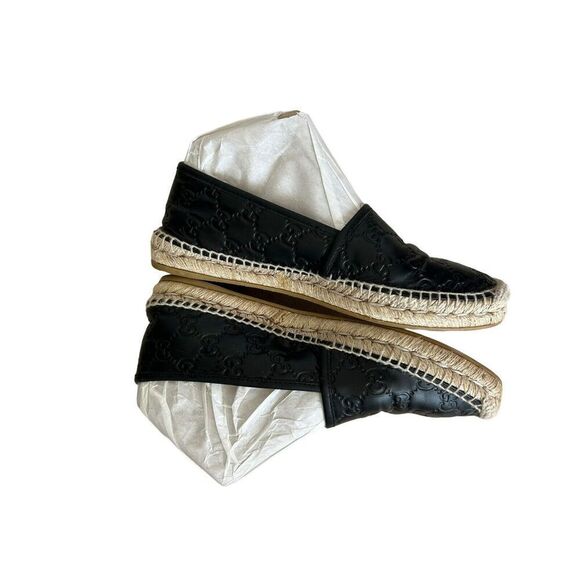 Gucci Gg Black Leather Espadrille Women's Black 39 Slip Ons - Picture 4 of 9